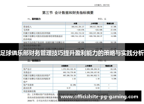 足球俱乐部财务管理技巧提升盈利能力的策略与实践分析 足球俱乐部财务管理技巧提升盈利能力的策略与实践分析